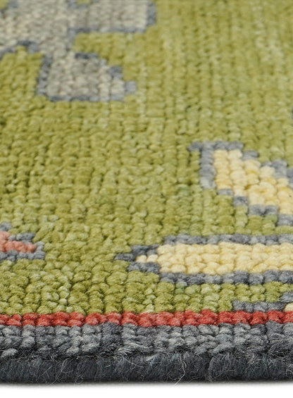 Lone Bloom Moss Garden Hand-Knotted Wool Rug