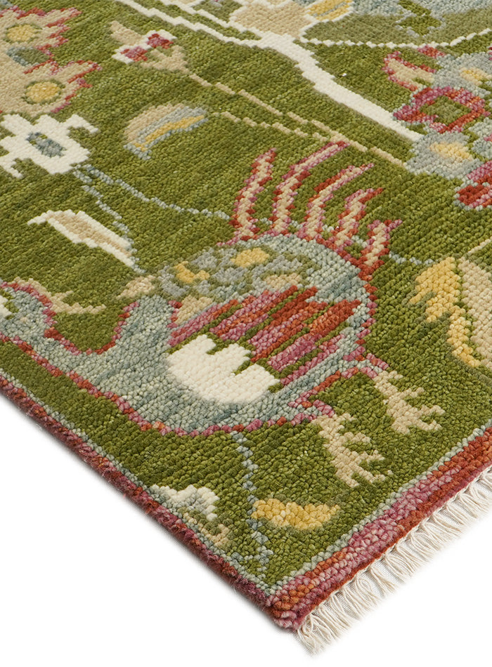 Pavonia Olivara Green Hand-Knotted Wool Rug