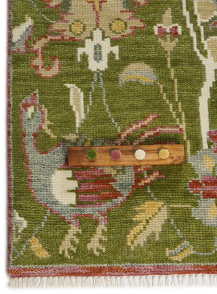 Pavonia Olivara Green Hand-Knotted Wool Rug