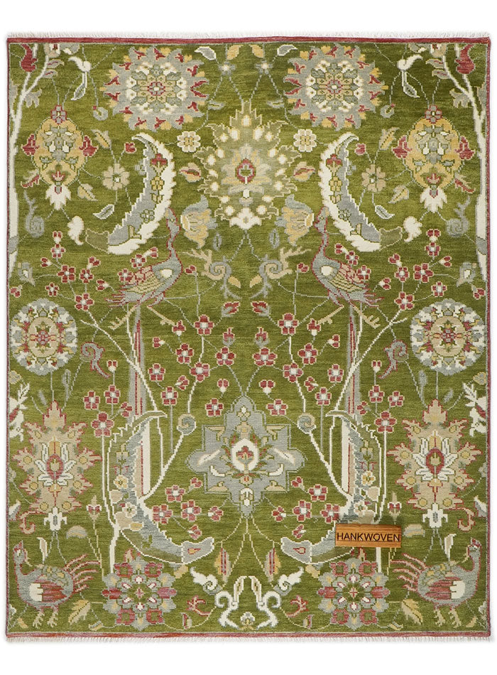 Pavonia Olivara Green Hand-Knotted Wool Rug
