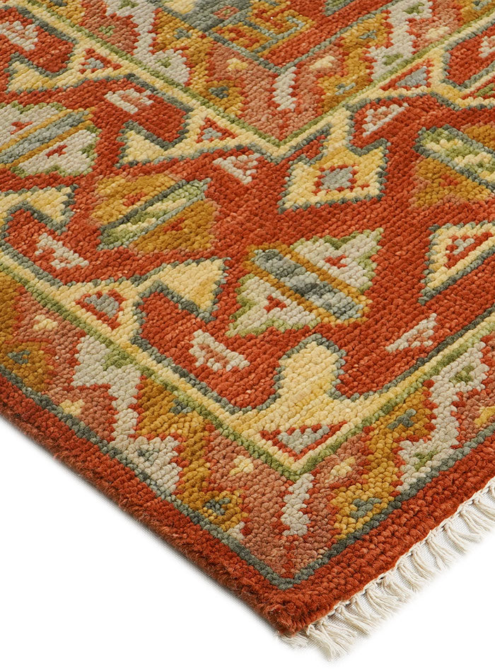 Grid Red on Red Hand-Knotted Wool Rug
