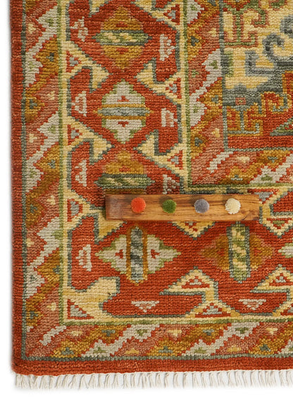Grid Red on Red Hand-Knotted Wool Rug