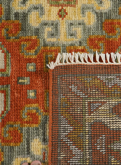 Grid Red on Red Hand-Knotted Wool Rug