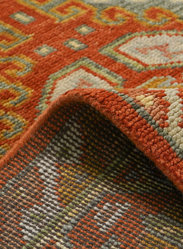 Grid Red on Red Hand-Knotted Wool Rug