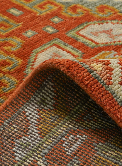 Grid Red on Red Hand-Knotted Wool Rug