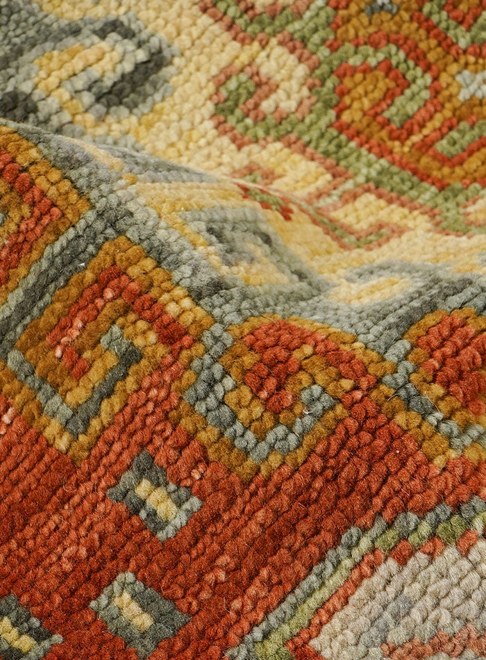 Grid Red on Red Hand-Knotted Wool Rug