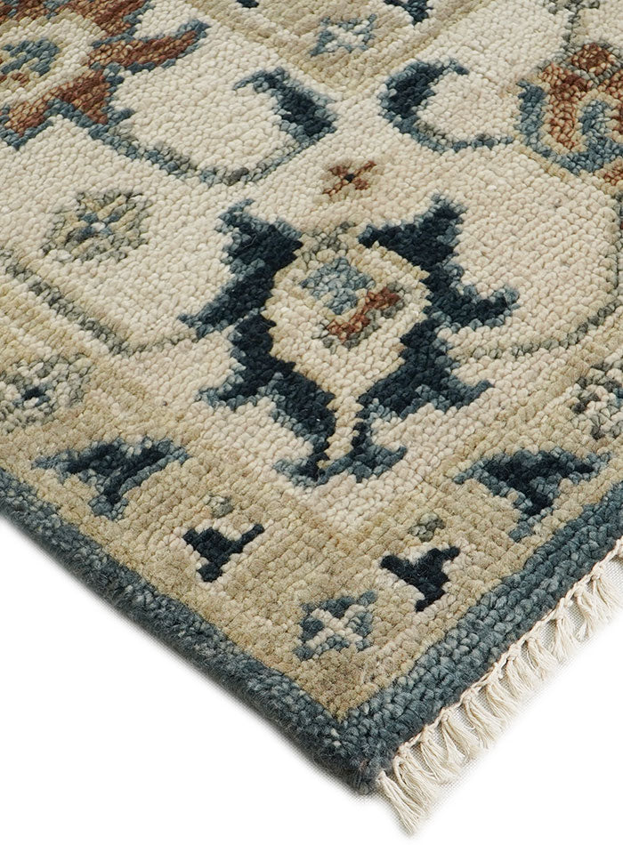 Lone Bloom Deep Teal Hand-Knotted Wool Rug