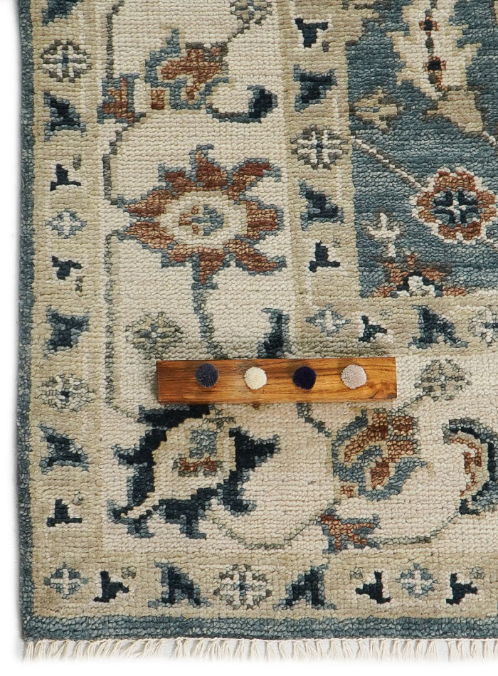 Lone Bloom Deep Teal Hand-Knotted Wool Rug