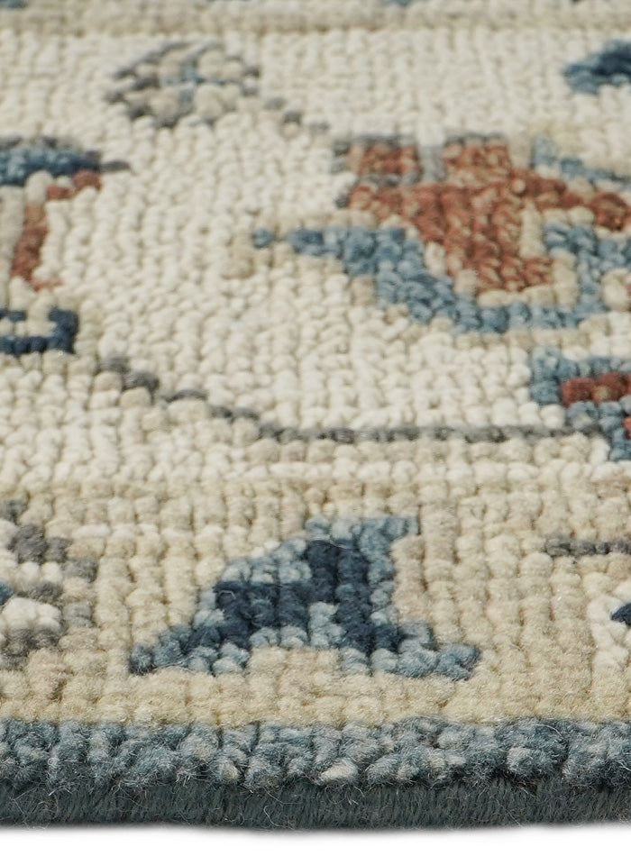Lone Bloom Deep Teal Hand-Knotted Wool Rug