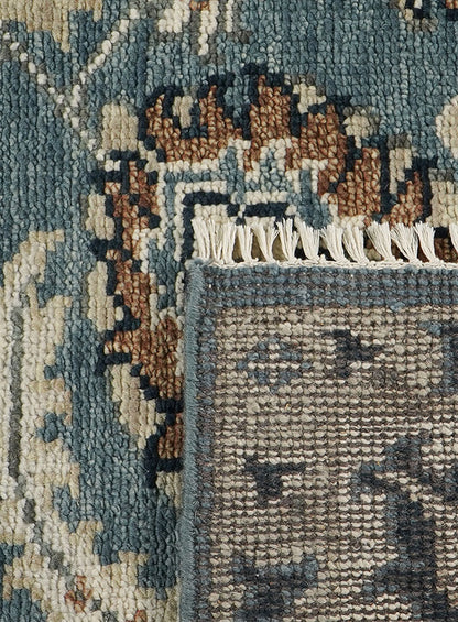 Lone Bloom Deep Teal Hand-Knotted Wool Rug