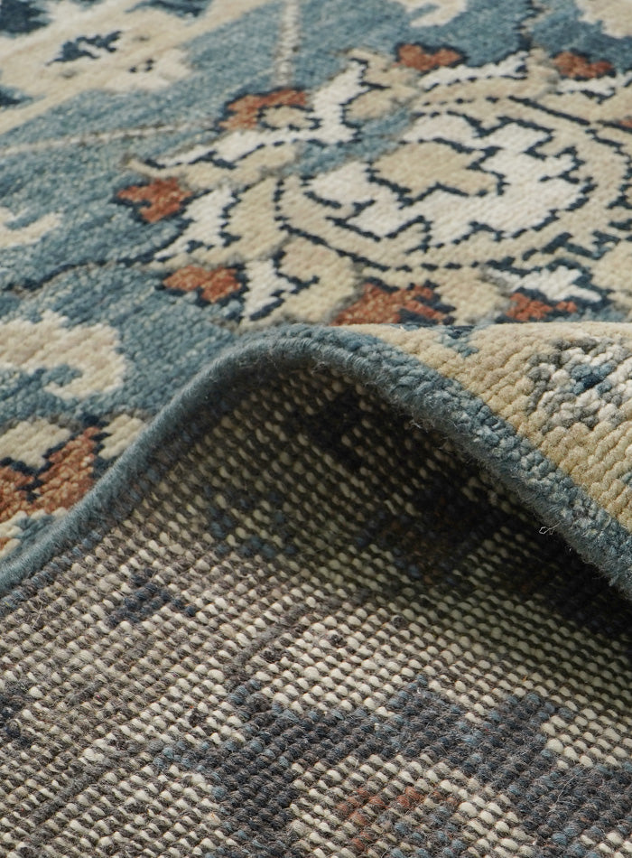 Lone Bloom Deep Teal Hand-Knotted Wool Rug