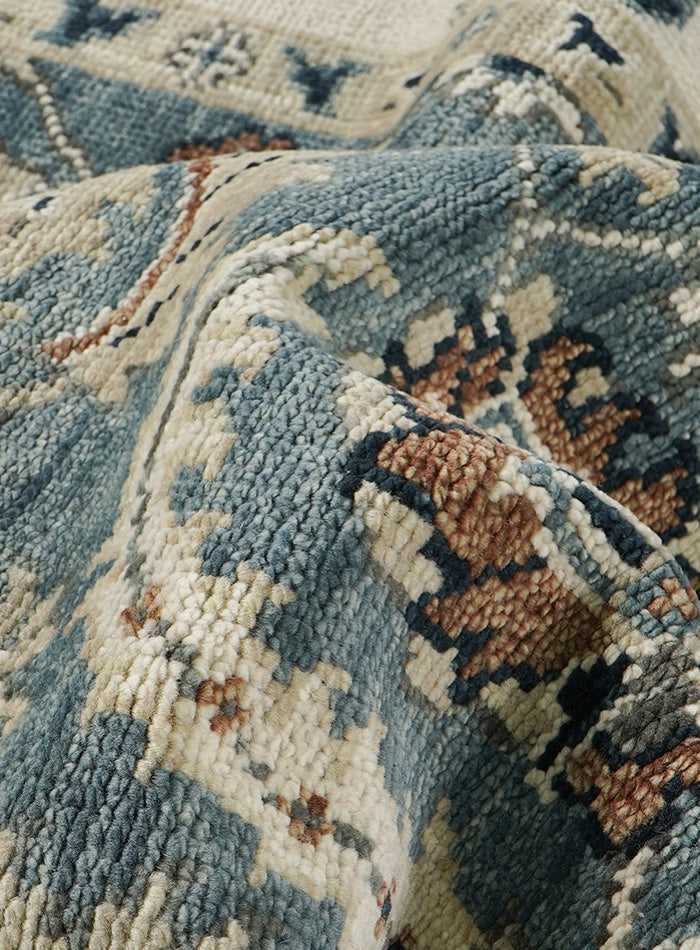 Lone Bloom Deep Teal Hand-Knotted Wool Rug