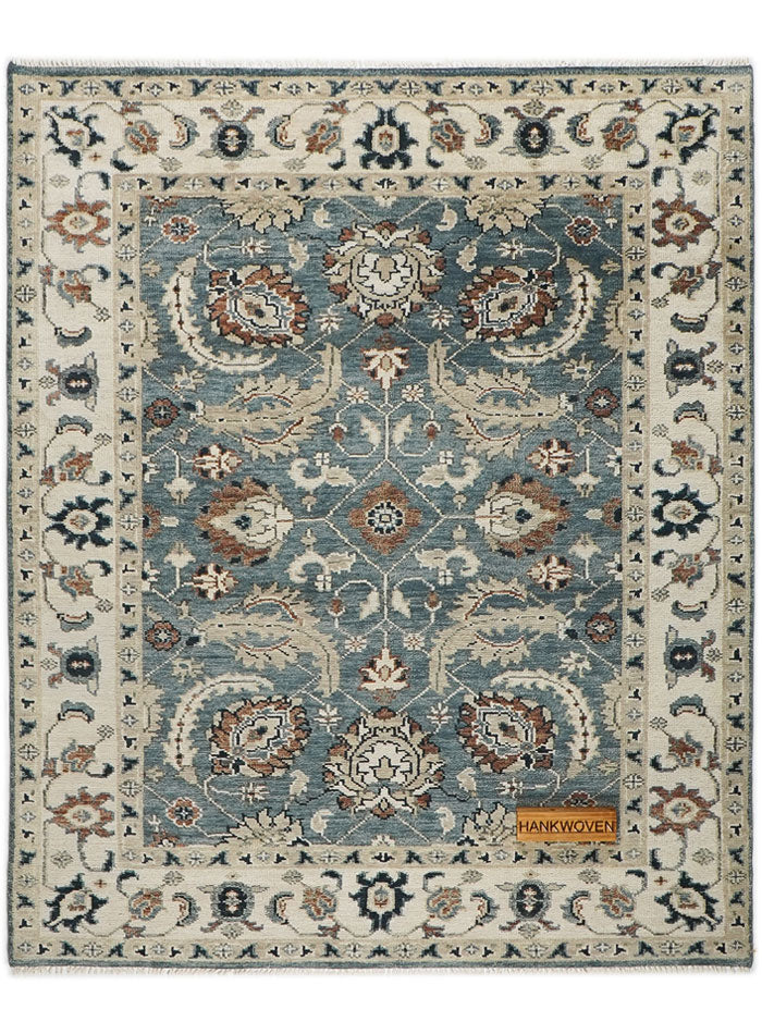 Lone Bloom Deep Teal Hand-Knotted Wool Rug