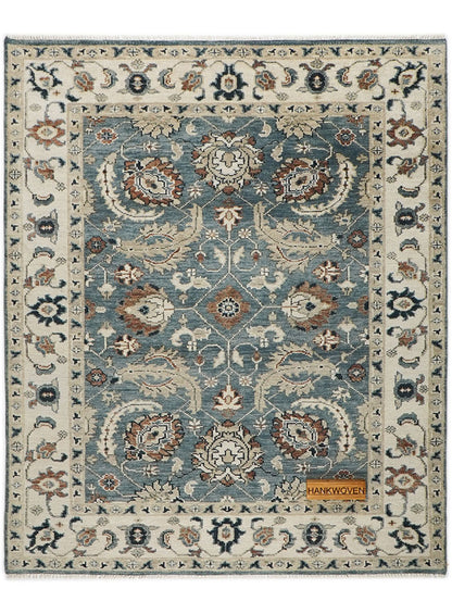 Lone Bloom Deep Teal Hand-Knotted Wool Rug