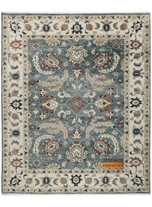 Lone Bloom Deep Teal Hand-Knotted Wool Rug