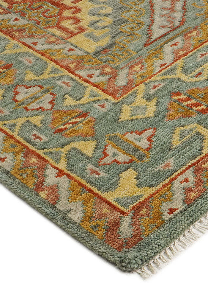 Grid Sage Ash Hand-Knotted Wool Rug