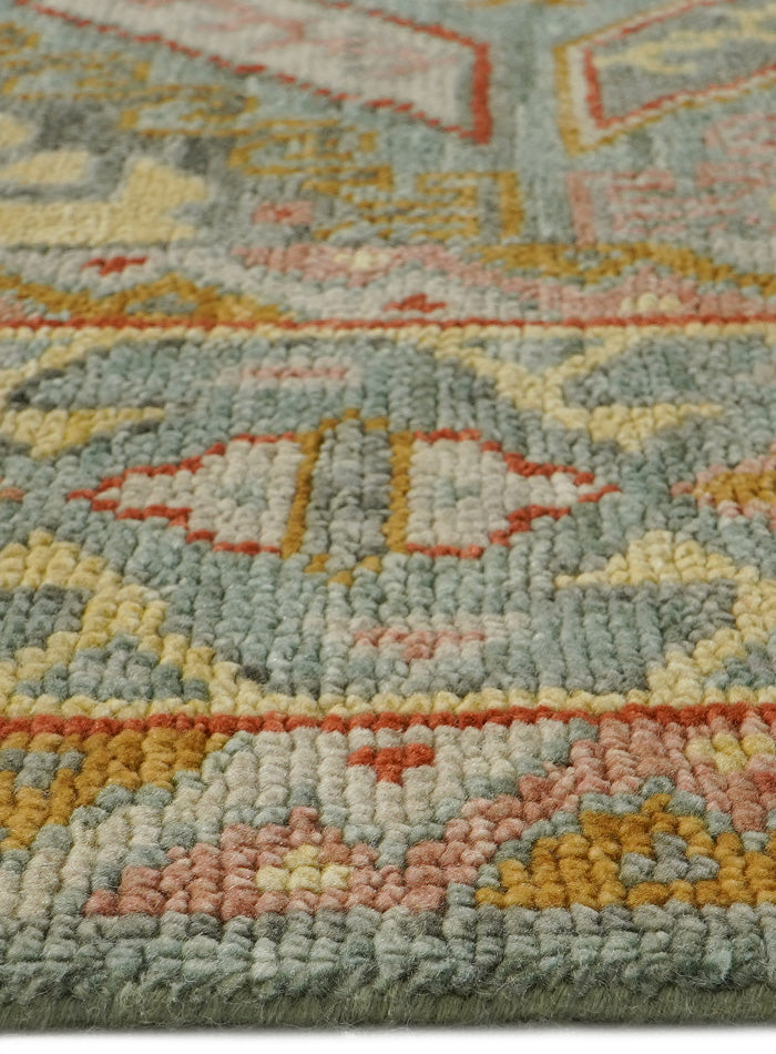 Grid Sage Ash Hand-Knotted Wool Rug