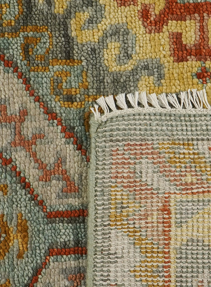 Grid Sage Ash Hand-Knotted Wool Rug