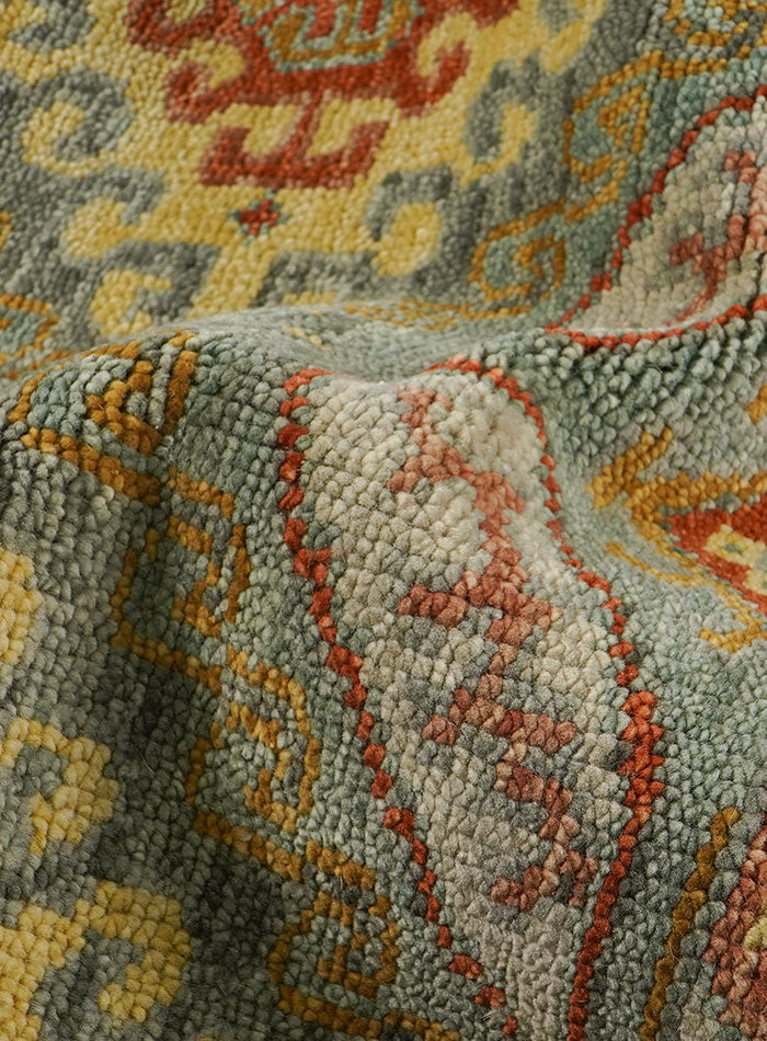 Grid Sage Ash Hand-Knotted Wool Rug