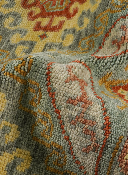 Grid Sage Ash Hand-Knotted Wool Rug