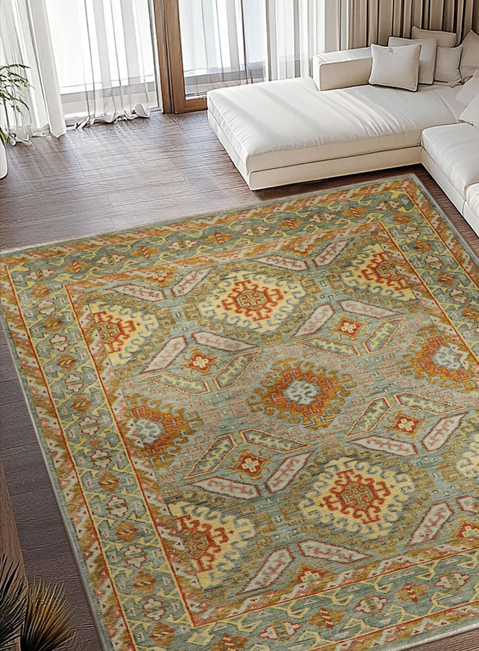 Grid Sage Ash Hand-Knotted Wool Rug