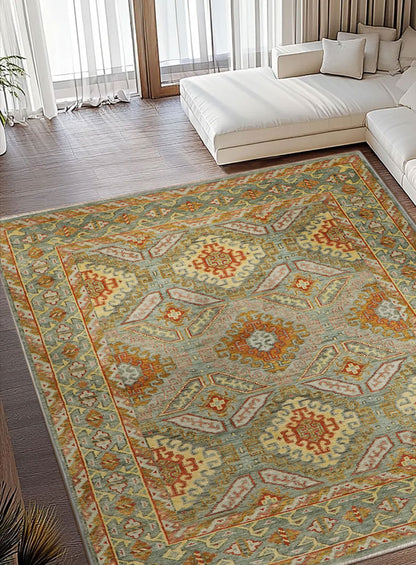 Grid Sage Ash Hand-Knotted Wool Rug