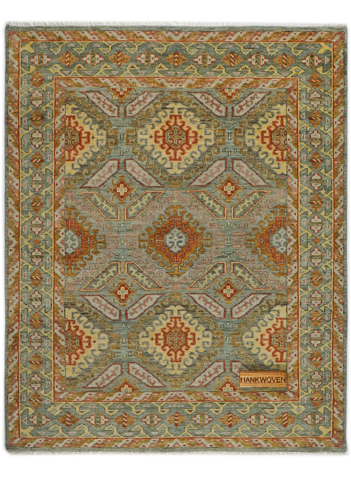 Grid Sage Ash Hand-Knotted Wool Rug