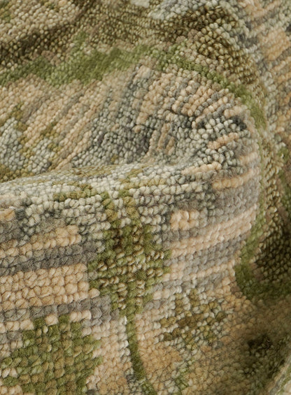 Meravine Earthy Green Hand-Knotted Wool Rug