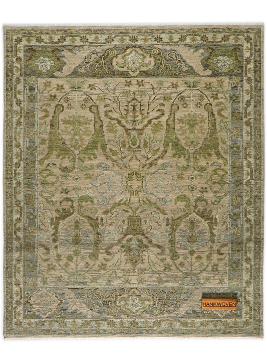 Meravine Earthy Green Hand-Knotted Wool Rug