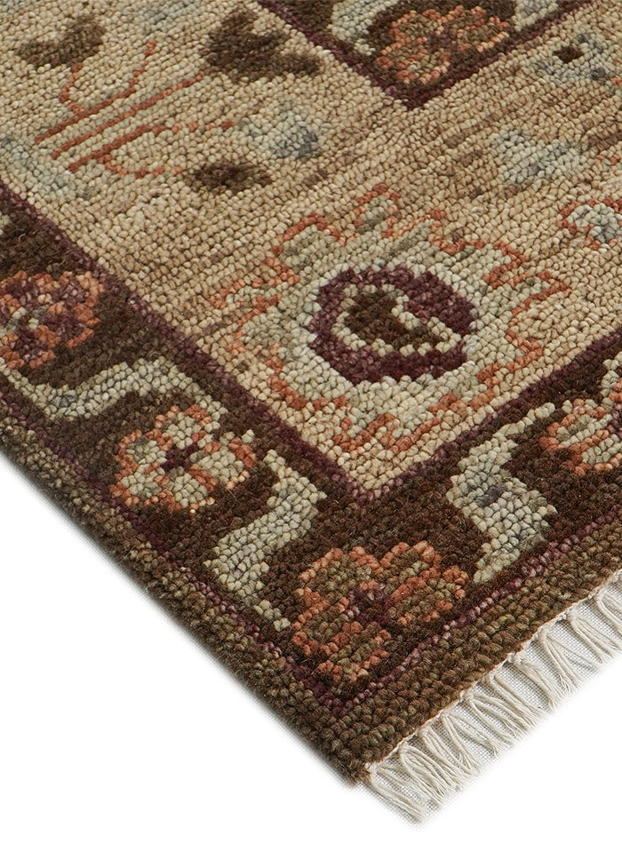 Lone Bloom Mocha Oushak Hand-Knotted Wool Rug