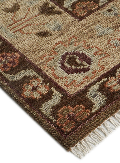 Lone Bloom Mocha Oushak Hand-Knotted Wool Rug