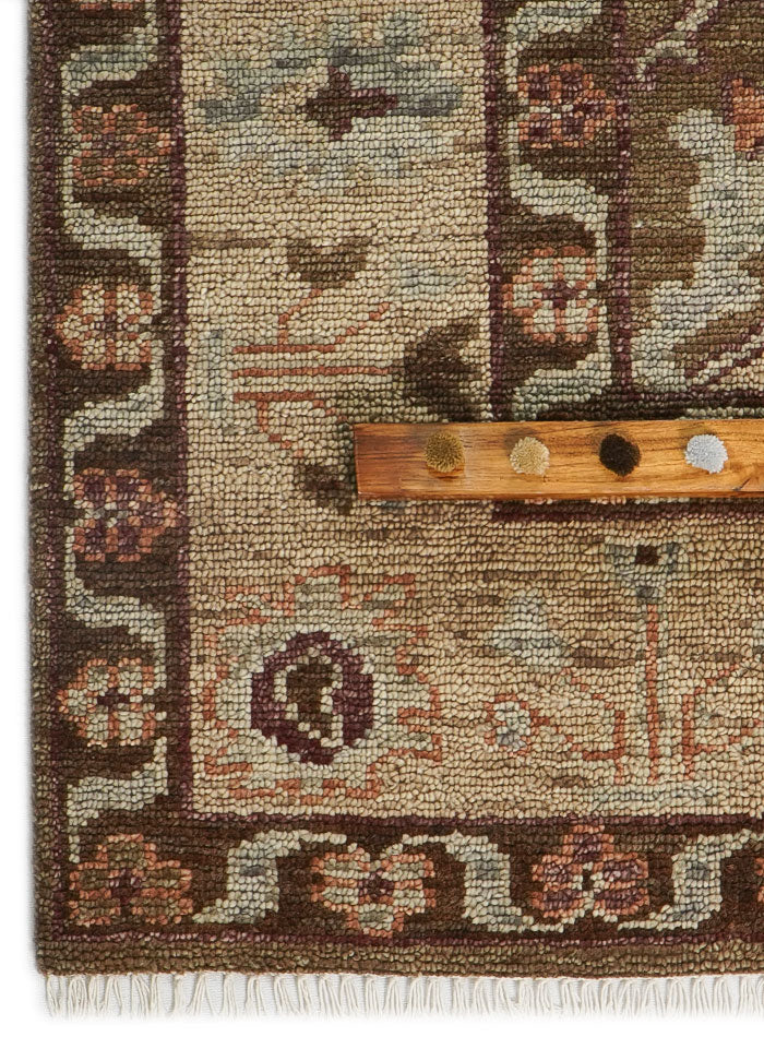 Lone Bloom Mocha Oushak Hand-Knotted Wool Rug