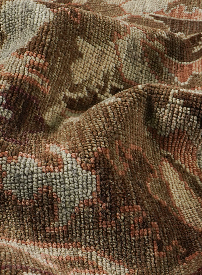 Lone Bloom Mocha Oushak Hand-Knotted Wool Rug