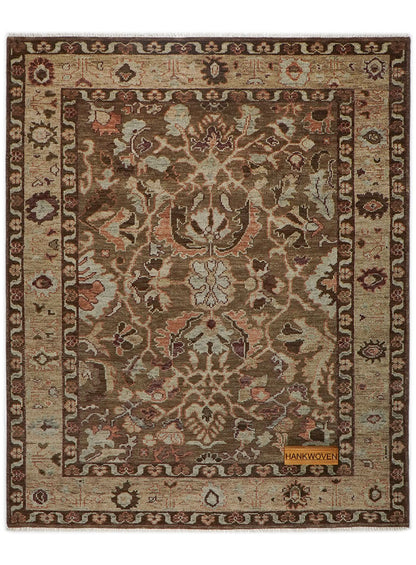 Lone Bloom Mocha Oushak Hand-Knotted Wool Rug