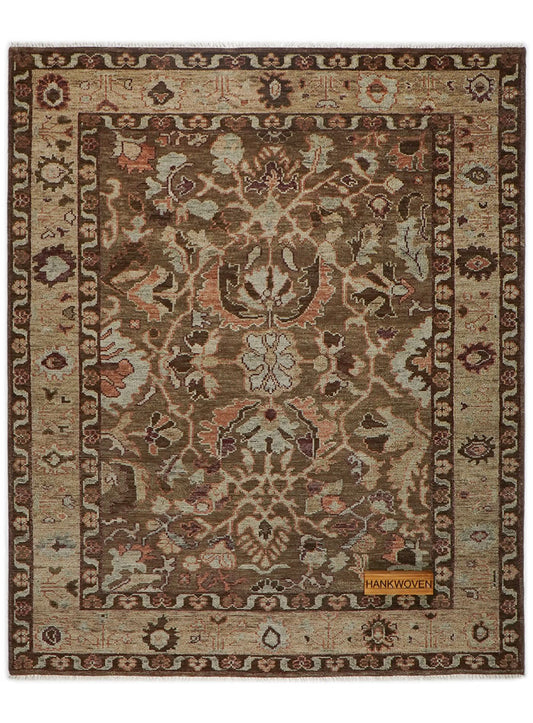 Lone Bloom Mocha Oushak Hand-Knotted Wool Rug