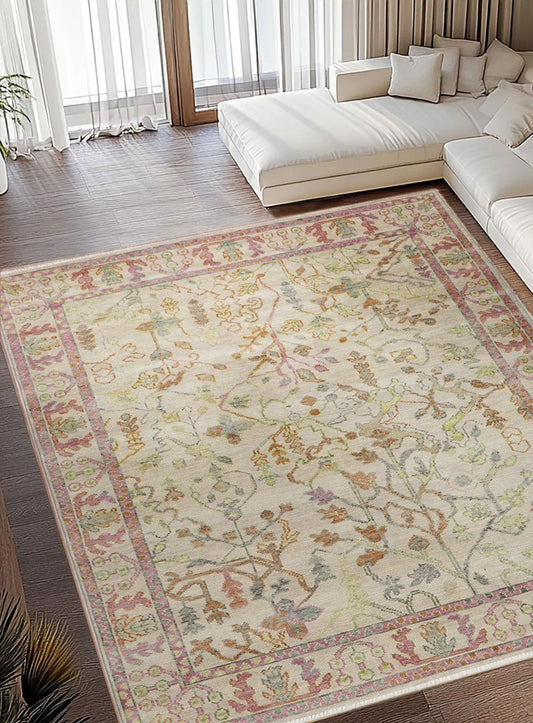 Overgrown Ivory Hand-Knotted Wool Rug