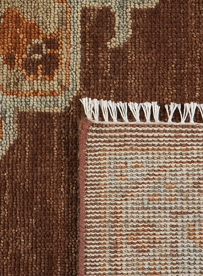 Lone Bloom Kerman Coffee Hand-Knotted Wool Rug