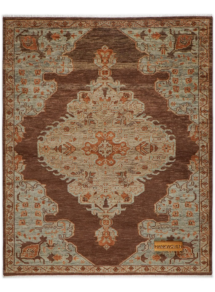 Lone Bloom Kerman Coffee Hand-Knotted Wool Rug