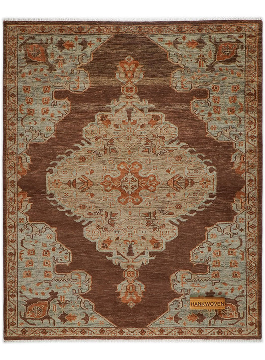 Lone Bloom Kerman Coffee Hand-Knotted Wool Rug