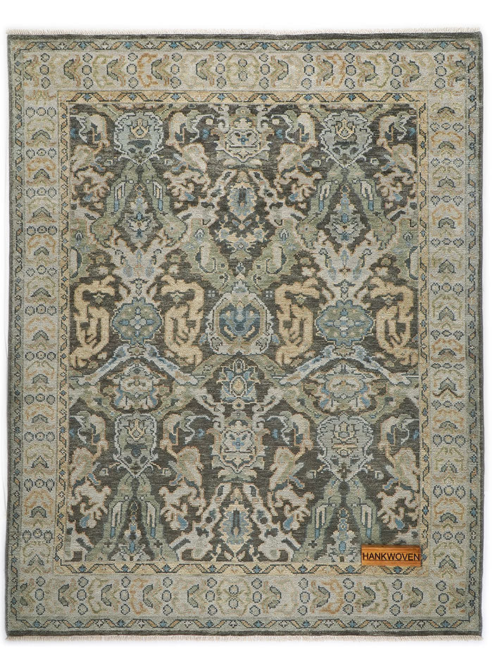 Lone Bloom Slate Gray Oushak Hand-Knotted Wool Rug
