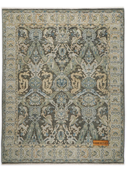 Lone Bloom Slate Gray Oushak Hand-Knotted Wool Rug