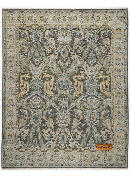 Lone Bloom Slate Gray Oushak Hand-Knotted Wool Rug