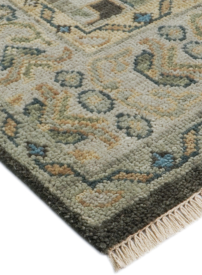Lone Bloom Slate Gray Oushak Hand-Knotted Wool Rug