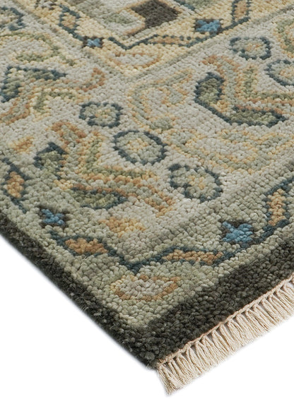 Lone Bloom Slate Gray Oushak Hand-Knotted Wool Rug