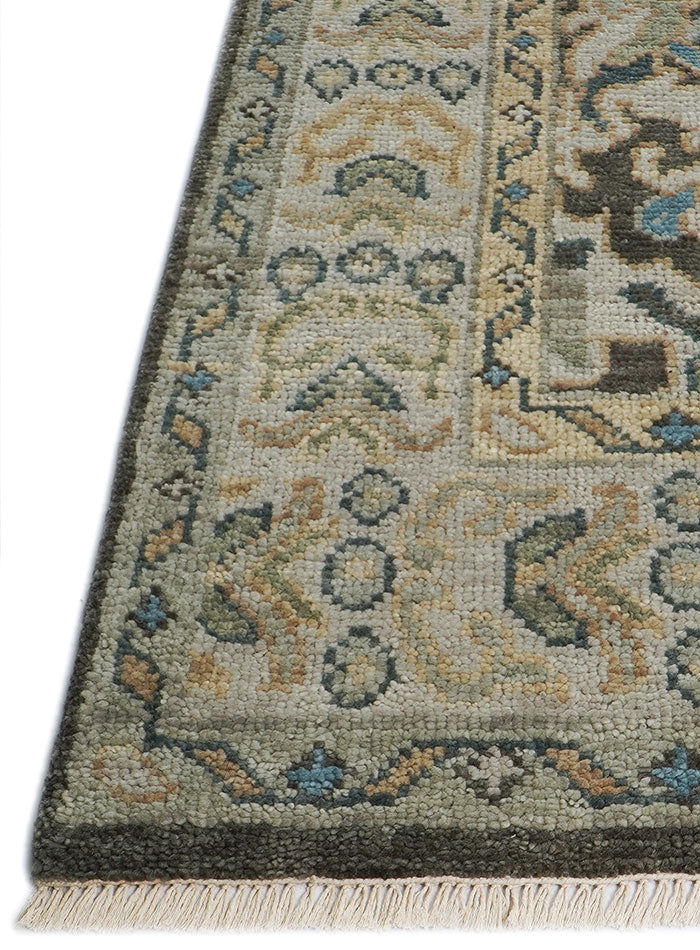 Lone Bloom Slate Gray Oushak Hand-Knotted Wool Rug