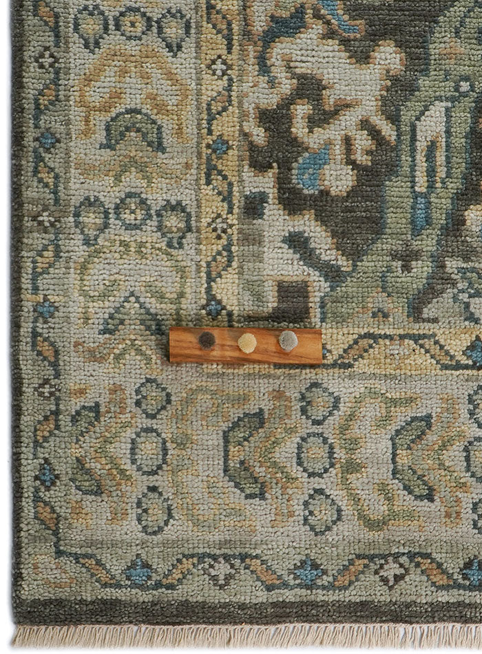 Lone Bloom Slate Gray Oushak Hand-Knotted Wool Rug