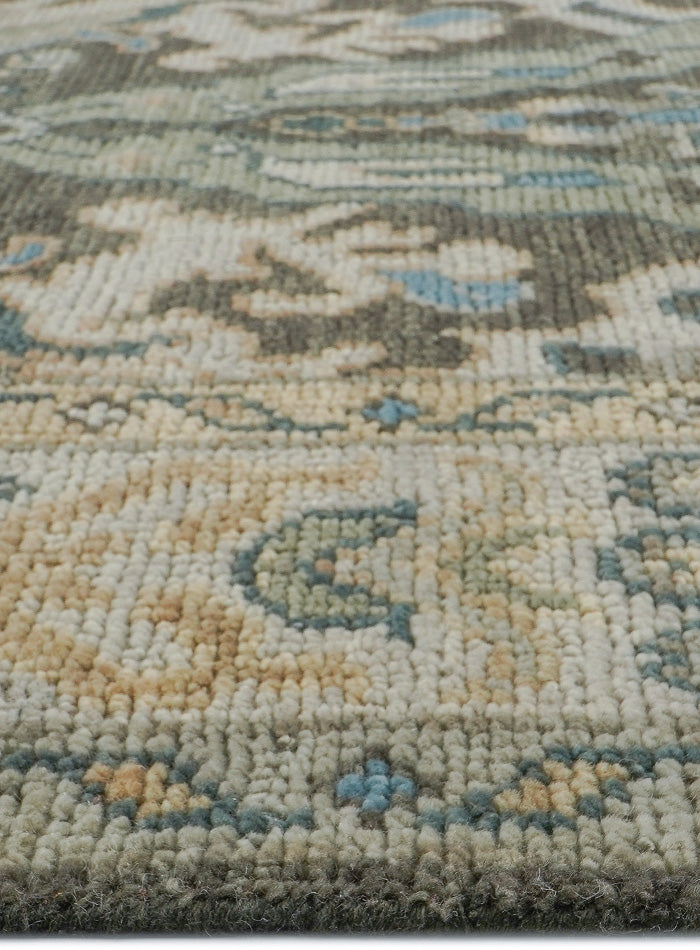 Lone Bloom Slate Gray Oushak Hand-Knotted Wool Rug