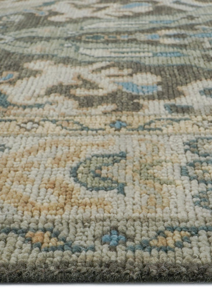 Lone Bloom Slate Gray Oushak Hand-Knotted Wool Rug