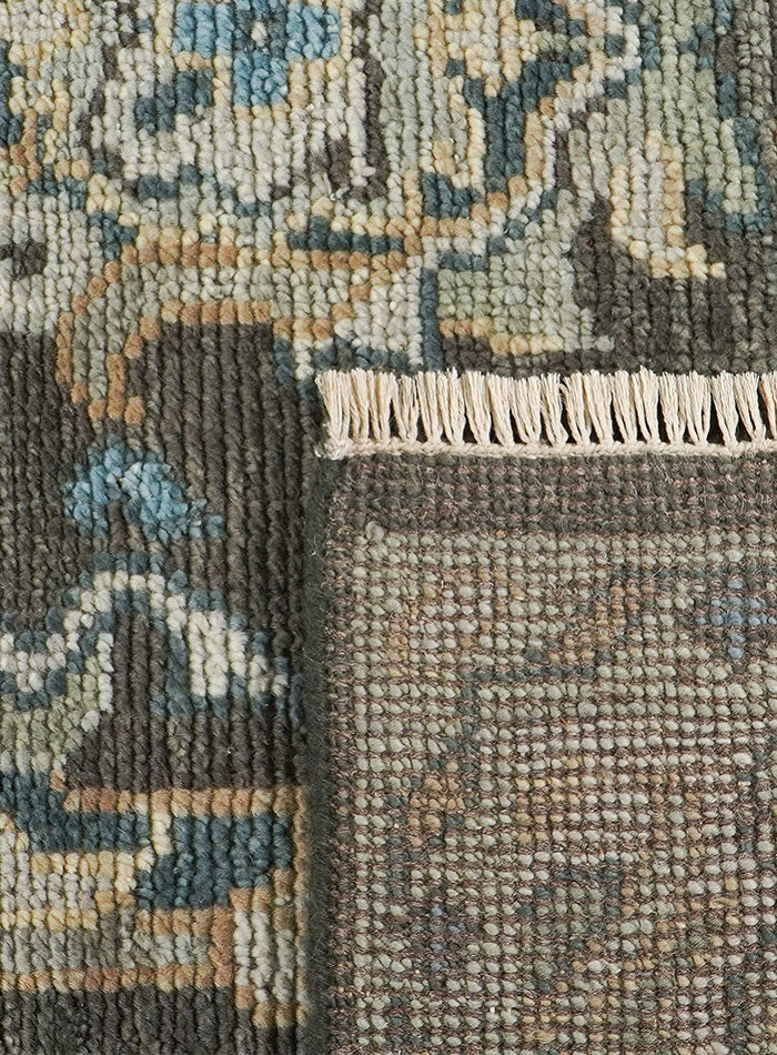 Lone Bloom Slate Gray Oushak Hand-Knotted Wool Rug