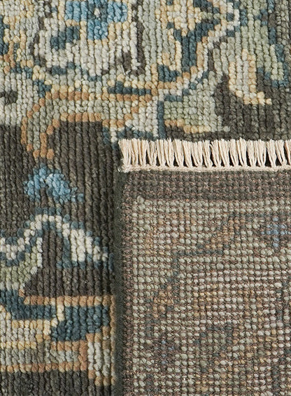 Lone Bloom Slate Gray Oushak Hand-Knotted Wool Rug